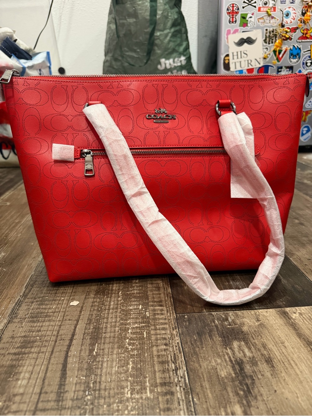 Coach Miami Red Signature Leather Tote with Exterior Zip NWT